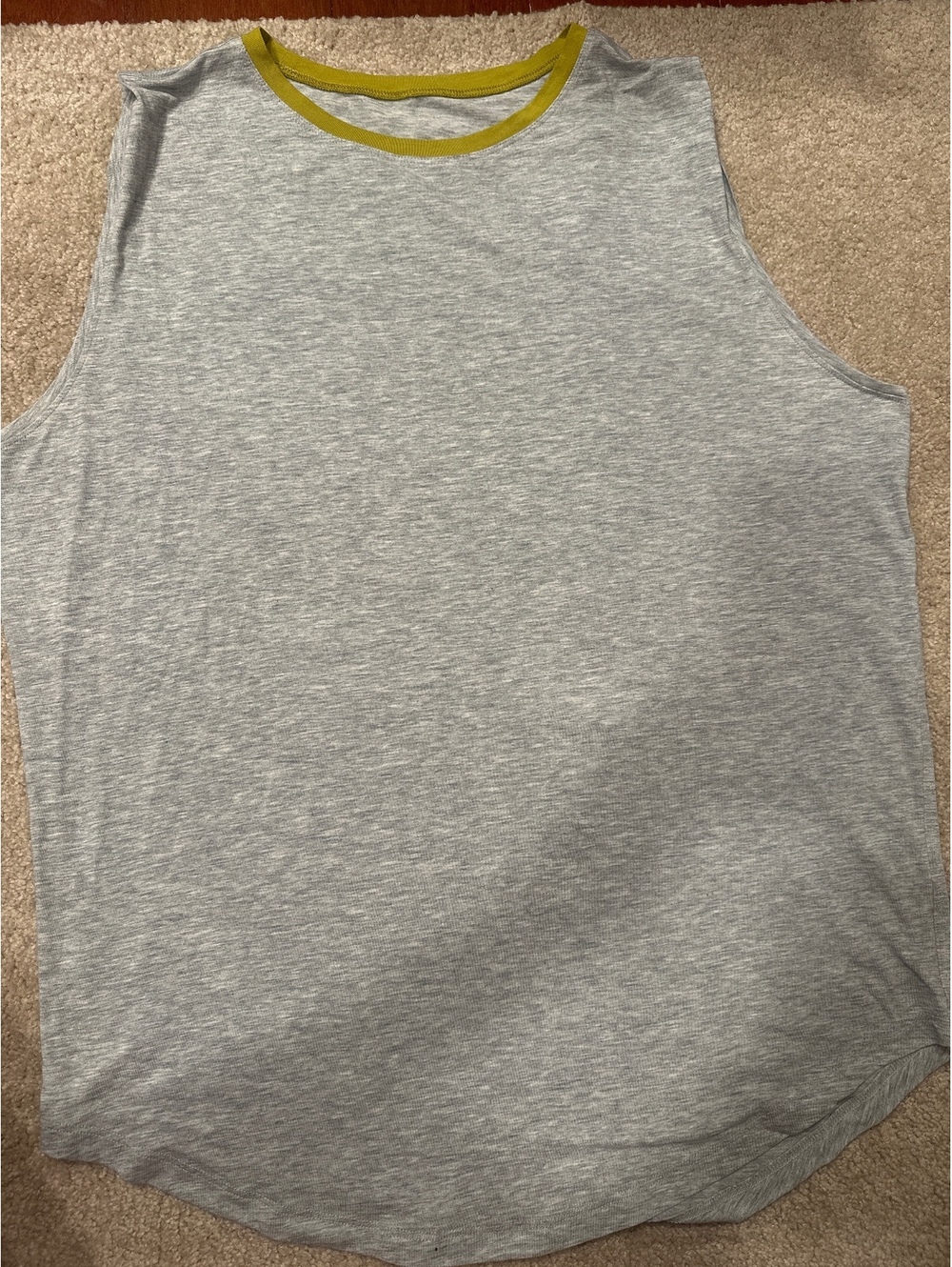 (5)Lululemon Men's Sleeveless Athletic Shirt Gray with Yellow Trim